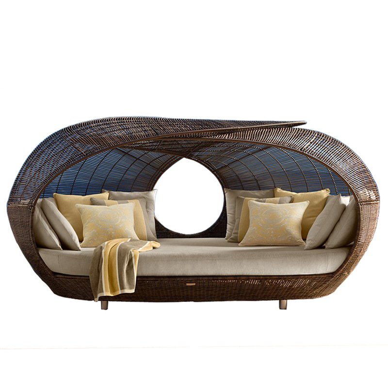 Outdoor Daybed Furniture - Плетеная полукруглая кушетка из ротанга для